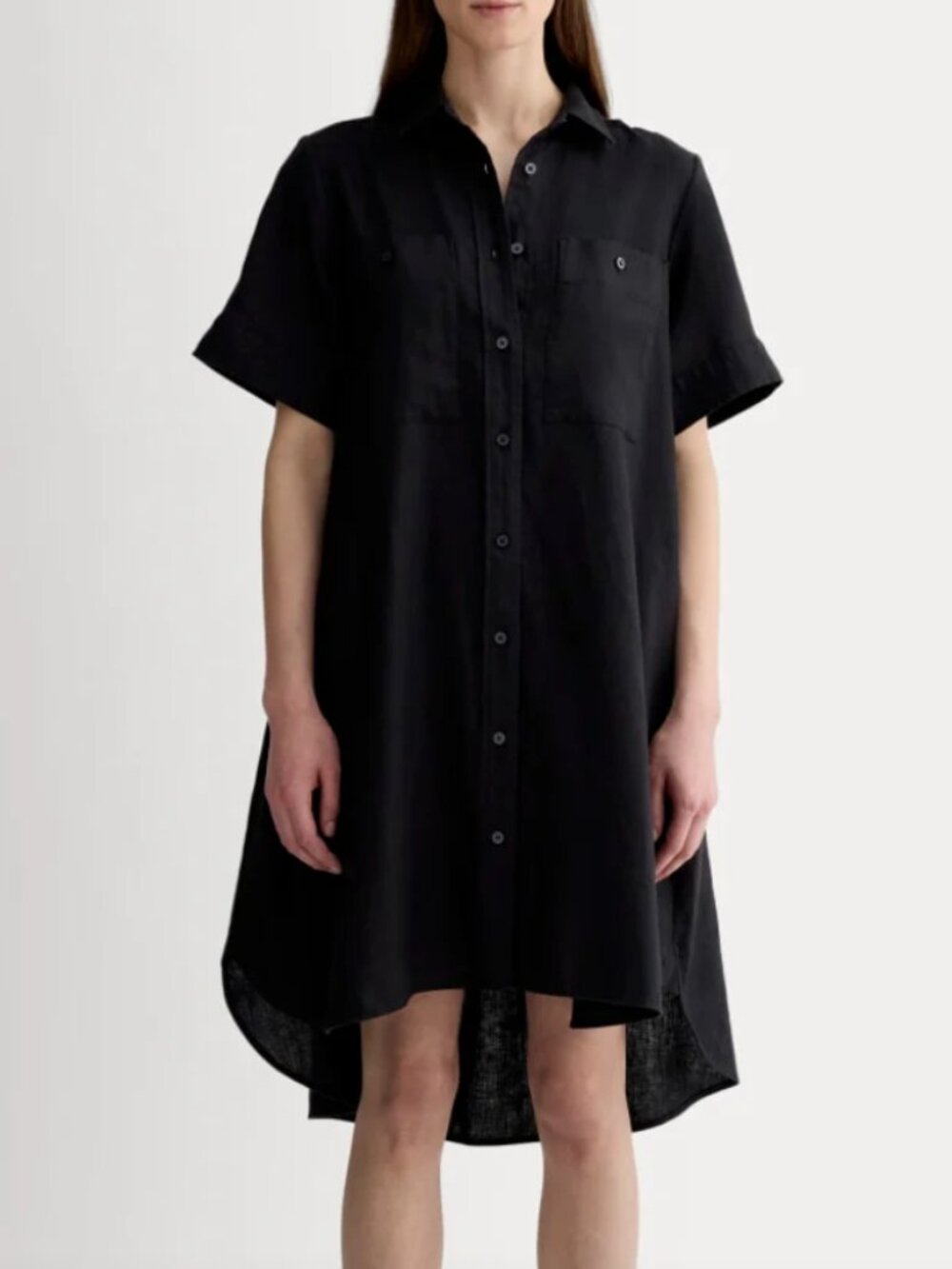 Everlane Daytripper Shirt Dress Black 100% European Flax Linen Oversize Pocket S